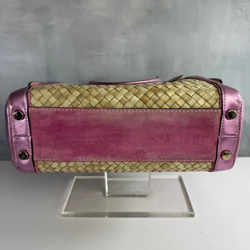 VTG Coach Straw Tote Women Pink Metallic Leather Suede Woven Basket Bag Y2K 4419 - Picture 6 of 15